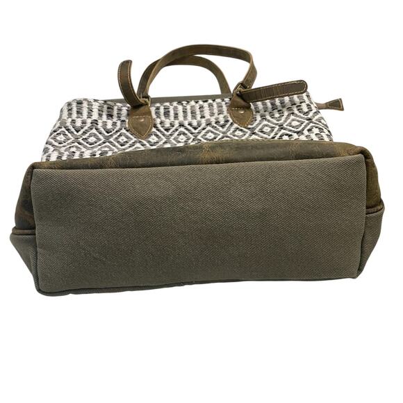 Myra Bag Leather Embroidery Shoulder Bag Tote Boho Aztec Western Brown White - Picture 8 of 16